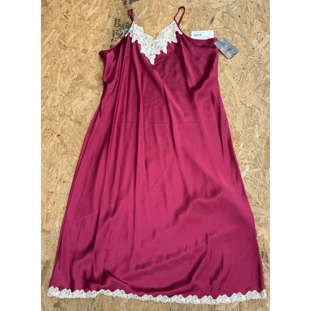 New VTG Jaclyn Smith Intimates Plus Satin Nightgown 3X Burgundy Lace Trim Slip - Picture 2 of 9